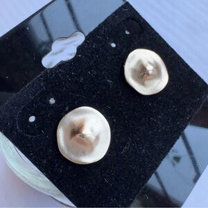 Vintage Satin Matte Gold Tone Irregular Shaped Modernist Stud Earrings